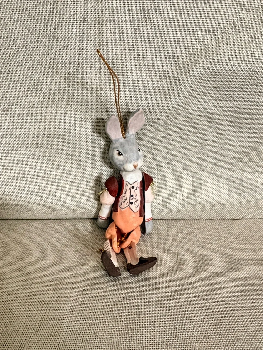 Handcrafted Jointed Clay Bunny Rabbit Ornament Articulated Hanging Folk 5.5”
